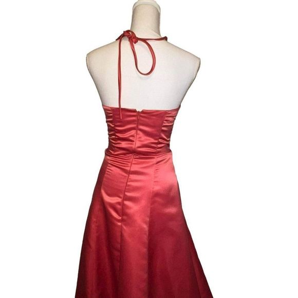 Jessica McClintock for Gunne Sax Coral Pink Halter Gown Dress Size 3/4 - Picture 2 of 14